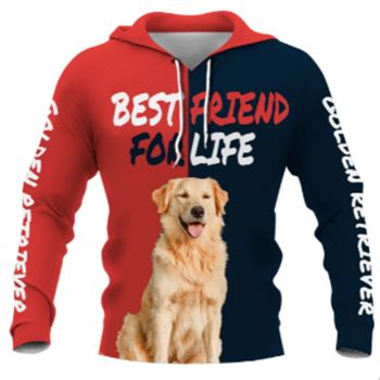  Vintage  And Loose Red Blue Dog Pattern Animals Hoodie