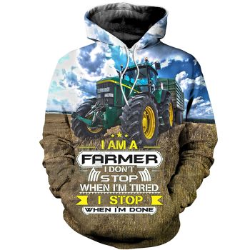 Vintage  Brown Blue Tractor Pattern Car Hoodie