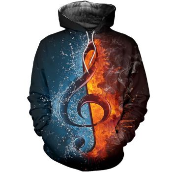 Fashion Blue Orange Phonogram Pattern Music Hoodie