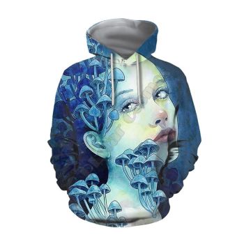  Elegance Blue Mushroom Pattern Mushroom Hoodie