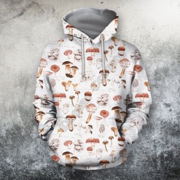  Vintage  White Mushroom Pattern Mushroom Hoodie