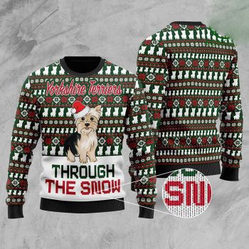 Yorkshire Terriers Through The Snow Christmas Ugly Sweater