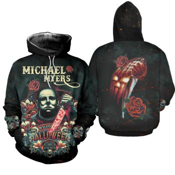  Fashion And Gorgeous Black Knives Roses Pattern Halloween Hoodie