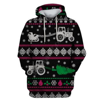  Vintage  Black Car Tree Pattern Christmas Hoodie
