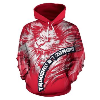 Loose Red Lion Pattern Tattoos Hoodie
