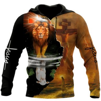  Gorgeous Orange Lion Pattern Jesus Hoodie