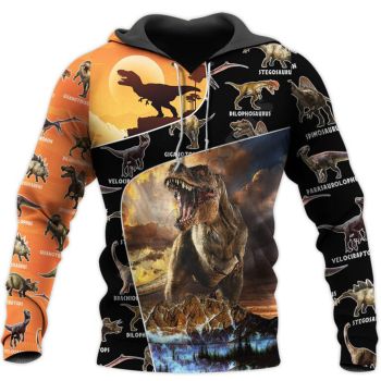 Street Black Orange Dinosaurs Pattern Animals Hoodie