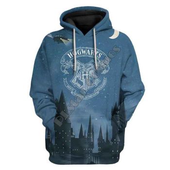 Cute And Loose Blue House Moon Pattern Astronauts Hoodie