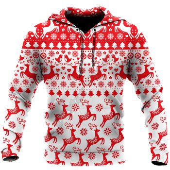 Precious Red White Deer Snow Pattern Christmas Hoodie