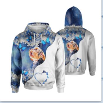  Loose And Gorgeous Blue White Dog Pattern Animals Hoodie