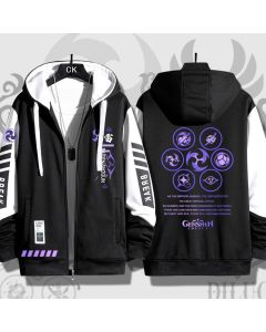 High-Quality Genshin Impact Raiden Shogun Anime Zip-Up Black Hoodie