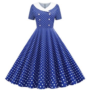 Retro 60s costumes  summer short-sleeved polka dot hem dress 
