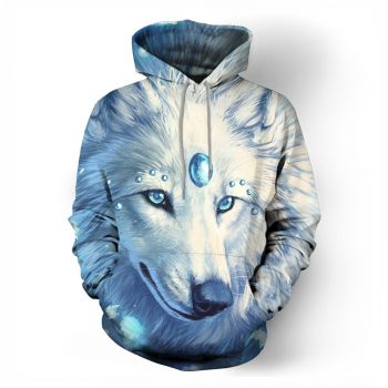  Printed animal pattern water drops wolf head sweatshirt