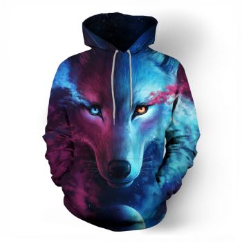  Printed star wolf head sweatshirt