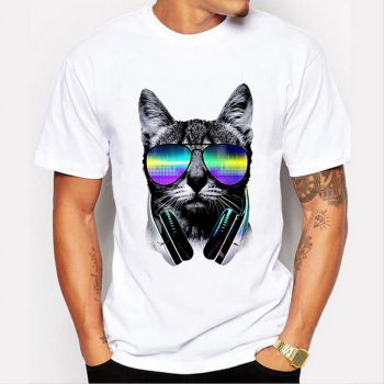  Personalized DJ sunglasses cat pattern print T-shirt