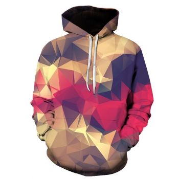  Printed geometric color blocking hooded sweatshirt