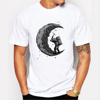  Digging moon old man head pattern printed T-shirt