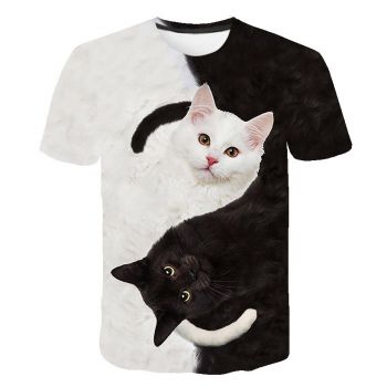  Black and white cat print T-shirt