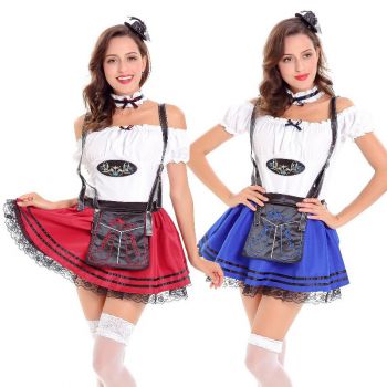 Women Red Solid color Oktoberfest Maid Costume Halloween Cosplay
