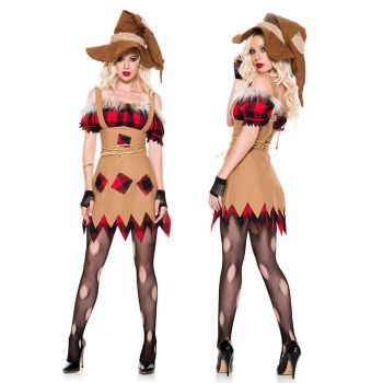 Elf scarecrow girl role plaid short dress