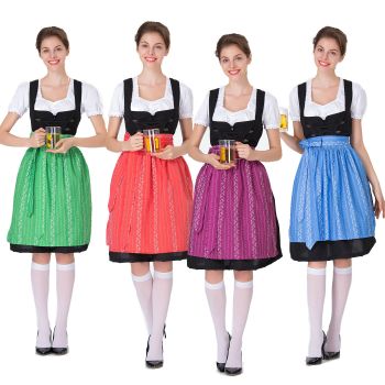 Women Red Floral Skirt Bavarian Oktoberfest Maid Costume 