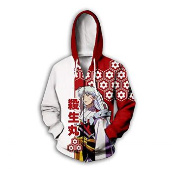 Anime Inuyasha Hoodies &#8211; Sesshōmaru Unisex 3D Printed Zipper Hooded Sweatshirt