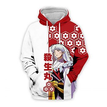 Anime Inuyasha Hoodies &#8211; Unisex Sesshōmaru 3D Printed Pullover Hooded Sweatshirt
