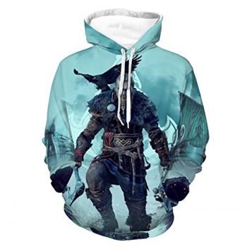 Assassins Creed Hoodies &#8211; Assassin&#8217;s Creed Valhalla EIVOR Blue 3D Print Drawstring Pullover Sweatshirt