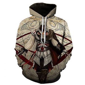 Assassins Creed Hoodies &#8211; Gray Ezio Hoodie Assassin&#8217;s Creed Ezio Hoodie Drawstring Pullover Sweatshirt