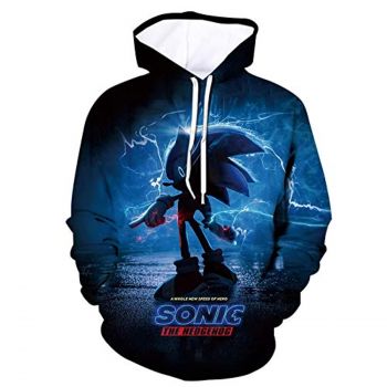Cartoon Games Sonic Hoodie &#8211; Sonic the Hedgehog 3D Print Unisex Blue Pullover Hoodie for Teens