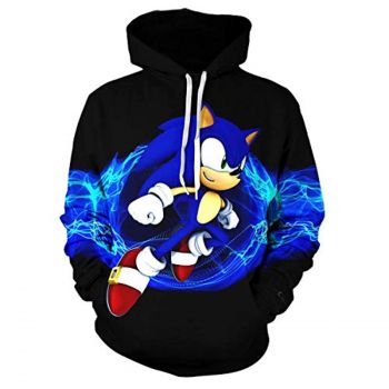 Cartoon Games Sonic Hoodie &#8211; Sonic the Hedgehog Black 3D Print Unisex Pullover Hoodie for Teens