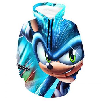 Cartoon Games Sonic Hoodie &#8211; Sonic the Hedgehog Blue 3D Print Pullover Hoodie for Teens