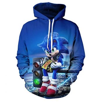 Cartoon Games Sonic Hoodie &#8211; Sonic the Hedgehog Blue 3D Print Unisex Pullover Hoodie for Teens