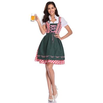 Women Dress apron ribbon Lattice Skirt Oktoberfest Maid Costume 
