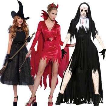 Halloween costumes demon clothes, witch clothes, nun costumes