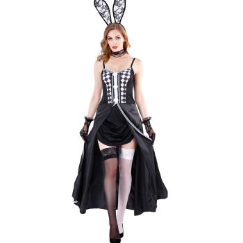  one-piece black and white checkered rabbit girl dress