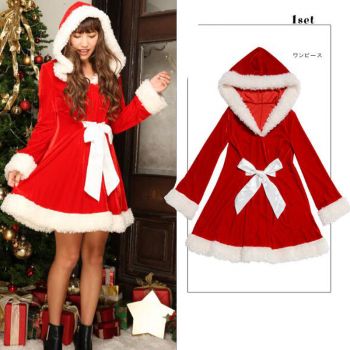 New red collar hooded Santa Claus crystal fleece suit
