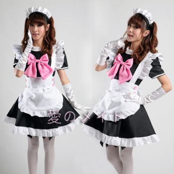 Lolita pink bow restaurant maid dress