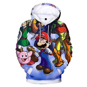 Mario Hoodie &#8211; Super Smash Bros Nintendo Character 3D Full Print Drawstring Hooded Pullover Sweatshirt