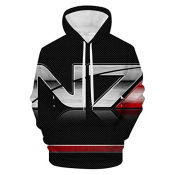 Mass Effect Hoodie &#8211; N7 3D Print Hooded Pullover Sweatshirt Black