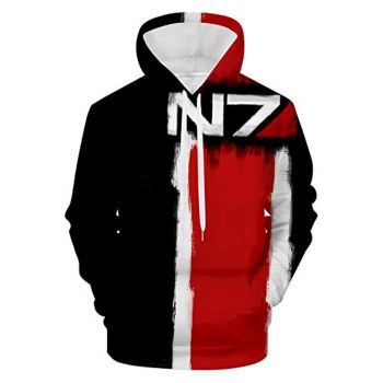 Mass Effect Hoodie &#8211; N7 3D Print Hooded Pullover Sweatshirt Black and Red