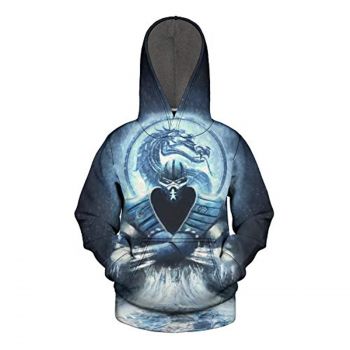 Mortal Kombat Hoodie &#8211; Sub-Zero Dragon Seal Logo Blue Unisex 3D Print Pullover Drawstring Hoodie
