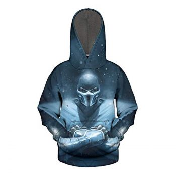 Mortal Kombat Hoodie &#8211; Unisex Sub-Zero Blue 3D Print Pullover Drawstring Hoodie