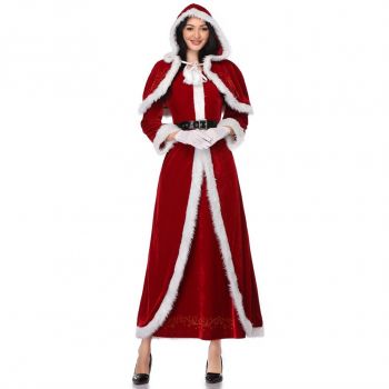 Women's plush long skirt with shawl Santa suit