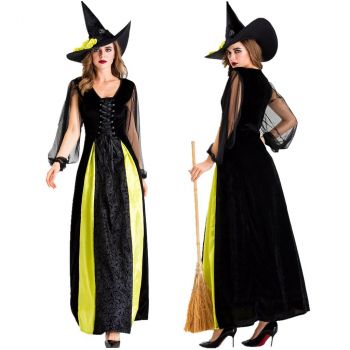 Large size Halloween witch black print long dress 