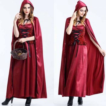 Red long dress with small red cape