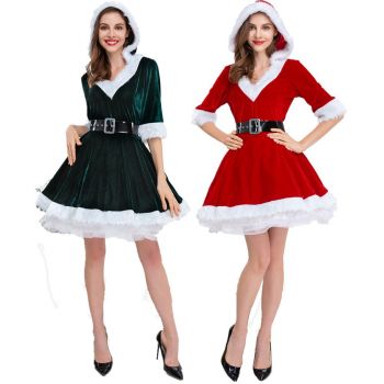 Red and green Christmas association short skirt Christmas dress