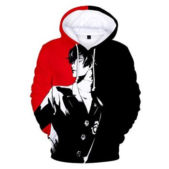 Persona 5 Hoodies &#8211; P5 3D Full Print Akira Kurusu Black and Red Pullover Hoodie