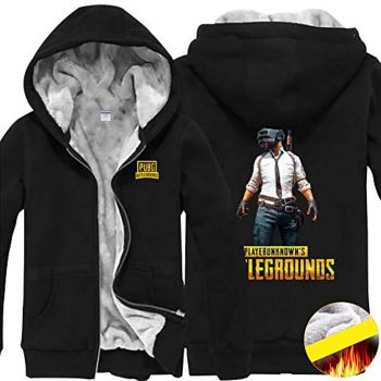 PUBG Thicken Hooded Coat &#8211; 3D Print Game Black Zipper Jacket with Pockets for Winter