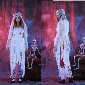 Halloween White Bloody Ghost Bride Costume